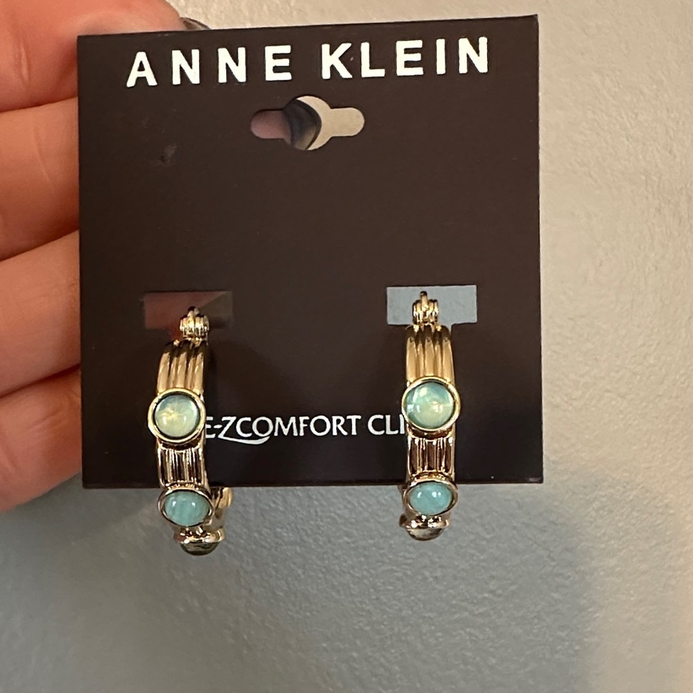 Anne Klein Gold-Tone Hoop Earrings with Aqua Stones